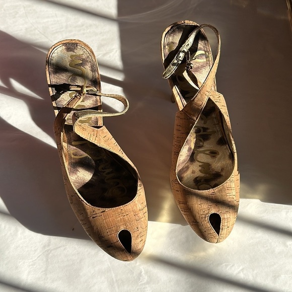 SAM Edeman Cork Style Heels With Gold Heel Size 8.5 - Picture 6 of 11